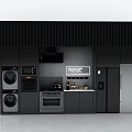 Modern Black Kitchen Interior With Ribbed Wall Integrated Appliances And Cabinets