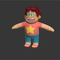 Cartoon Man With Brown Hair In Pink T-Shirt Yellow Star Blue Shorts And Open Arms