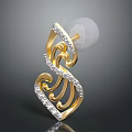 Elegant Gold Earrings With Curved Design Sparkling Diamonds And White Sphere Jewelry