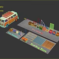 Building Base And Sunbrella Scene With Orange Van Pool Mesh Structure And Wooden Planks