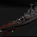 Realistic Warship Model With Gray Hull Red Deck Turrets And Antennas