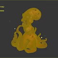 Cartoon Octopus 3D Model with Orange Body and Red Spots Exaggerated Expression and Curled Tentacles