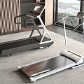 Two Modern Treadmills As Home Gym Fitness Equipment With Digital Screens