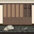 Natural Wooden Wardrobe Featuring Lattice Design Doors Glass Panels And Lower Drawers