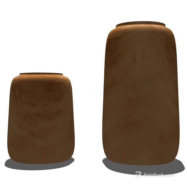Two Brown Ceramic Vases In Different Sizes For Home Decorative 3d model