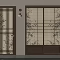Japanese Wooden Doors With Lattice Design Bamboo Pattern Sliding Panel And Wall Lamp