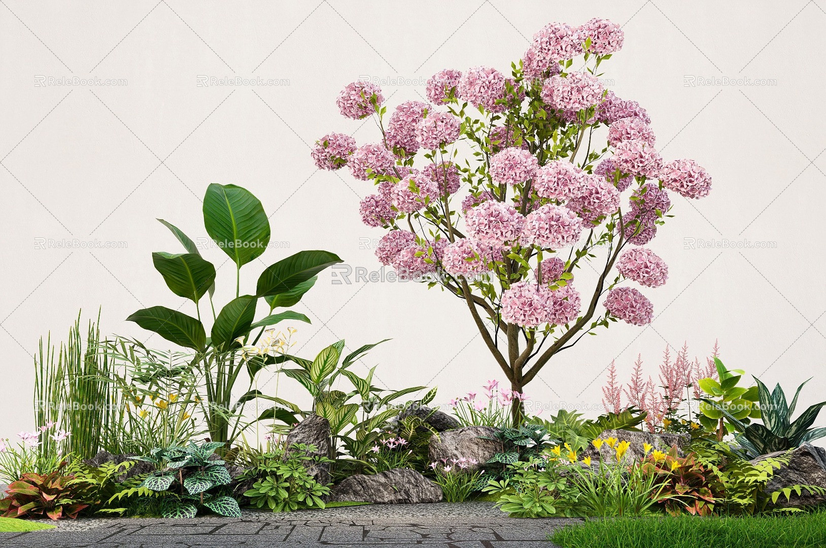 Plant Flowers and Plants Flower Mirror Group Wood Hydrangea Hydrangea Plant Combination Green Plant Pile 3d model