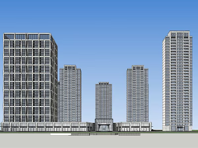 Modern High Rise Building Complex With Glass Facades And Blue Sky Background 3d model