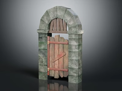 Medieval Style Stone Archway With Wooden Door Crossbeam And Masonry Frame 3d model