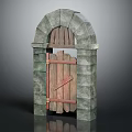 Medieval Style Stone Archway With Wooden Door Crossbeam And Masonry Frame