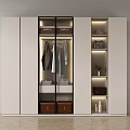 Modern Wardrobe Interior With Glass Doors Hanging Clothes Storage Shelves And Drawers