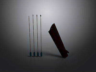Vintage Weapon Arrows And Quiver With Silver Arrowheads Red Blue Shafts Brown On Gray Background 3d model