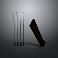 Vintage Weapon Arrows And Quiver With Silver Arrowheads Red Blue Shafts Brown On Gray Background
