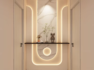 Modern Foyer Hallway With Warm Lighting Marble Wall And Decor 3d model