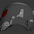 Futuristic Metallic Helmet With Red Visor And Shiny Reflective Surface Design