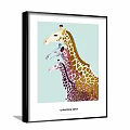 Colorful Giraffe Painting With Three Different Colored Giraffes On Light Blue Background