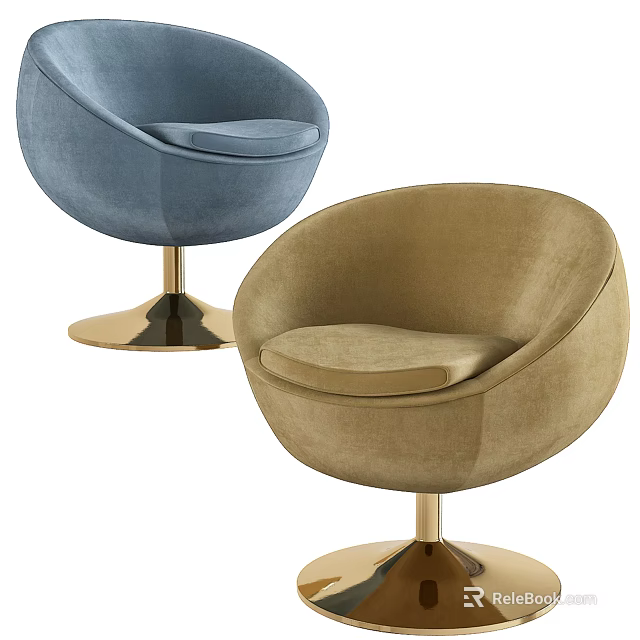 Blue And Beige Velvet Single Sofa With Golden Round Base Modern Design 3d model 