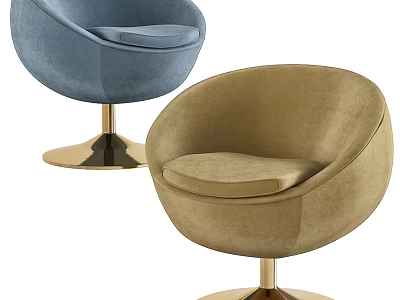 Blue And Beige Velvet Single Sofa With Golden Round Base Modern Design 3d model