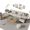 Cozy Living Room Sofa Coffee Table Set With Decorative Paintings Floor Lamp And Green Plants