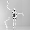 Technology Exhibition Hall Displaying Humanoid Robot With Multiple Mechanical Arms in White Space