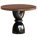 Sleek Modern Dining Table With Round Wooden Striped Top And Black Glossy Base