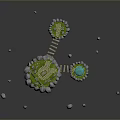 Floating Islands Featuring Green Grass Blue Dome Building And Floating Rocks
