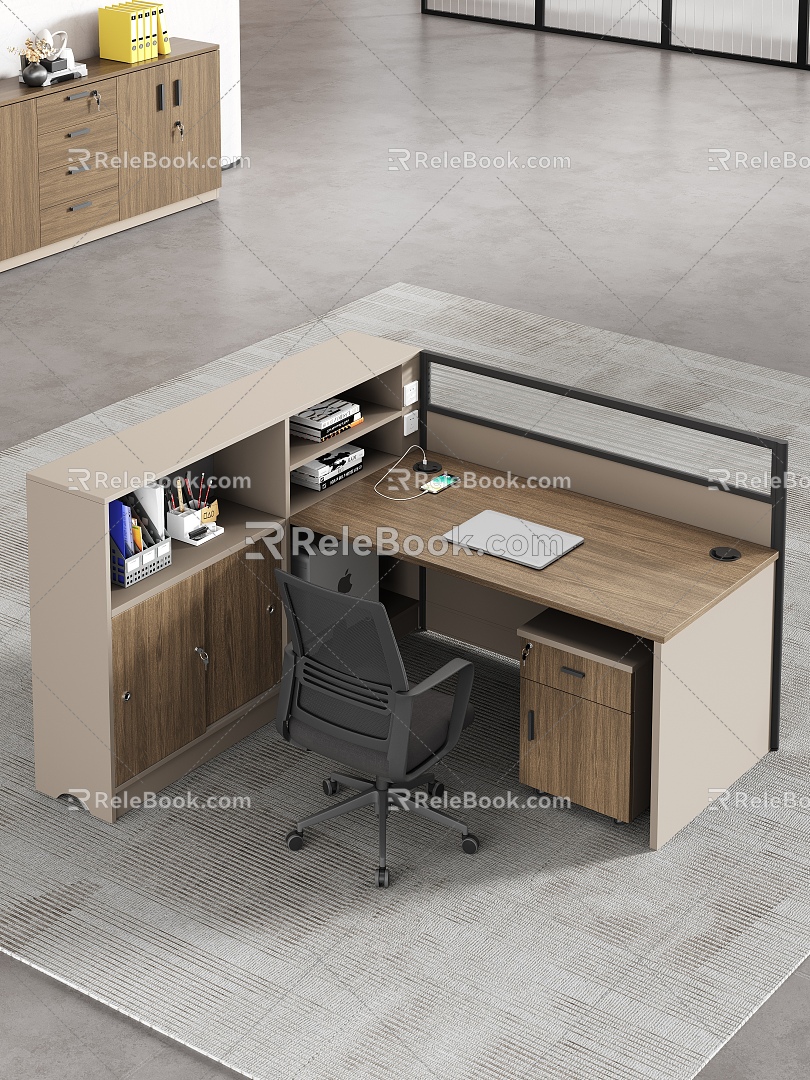 Modern Office Desk and Chair Staff Desk Staff Desk Public Office Area File Cabinet 3d model