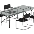 Modern Dining Table Set With Glass Top And Black Metal Frame Chairs 3d model