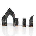Gothic Style Architectural Scene Components With Arched Doorway And Carved Panels
