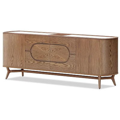 Modern Walnut TV Stand With Patterned Front And Tapered Wooden Legs 3d model
