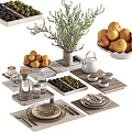 Chic Tableware Set Featuring Fruits Greenery Tea Sets And Glasses 3d model