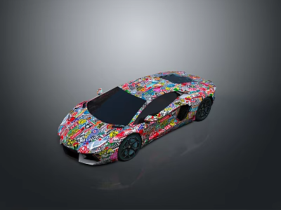 Colorful Graffiti Covered Sports Car With Vibrant Multicolor Patterns And Sleek Design 3d model