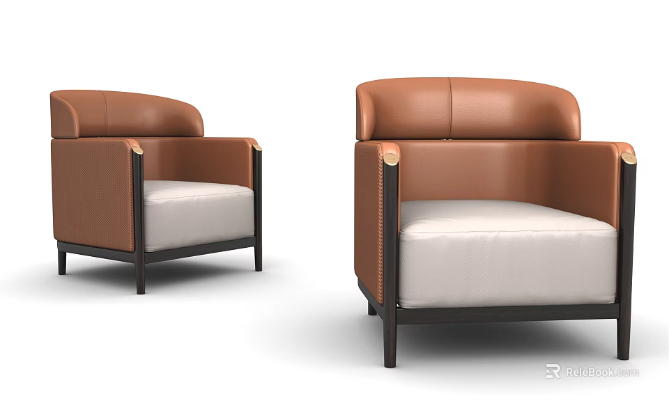 Modern Brown Leather Single Sofa With Black Frame And Light Colored Cushion 3d model