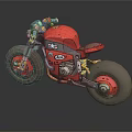 Red Custom Motorcycle With Vintage Engine Design Stylish Wheels And Seat