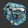 Dynamic Anime Characters And Dragon Creature Battling On Turquoise Waves With Clouds 3d model