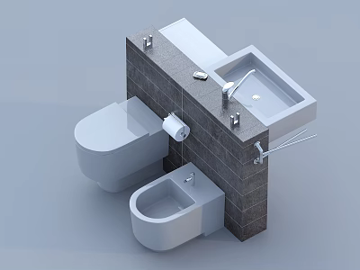 Modern Bathroom Combination With Toilet Sink Bidet And Wall Tile Fixtures 3d model