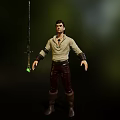 Man Holding Long Sword with Green Gem in Light Tunic and Brown Leather Boots