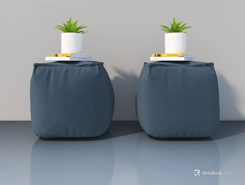 Sleek Swing Door Setup Featuring Blue Bean Bags Green Plants And Books 3d model 