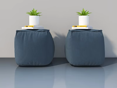 Sleek Swing Door Setup Featuring Blue Bean Bags Green Plants And Books 3d model