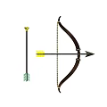 Medieval Archery Weapon Bow And Arrow With Brown Wooden Frame And Yellow Arrowhead