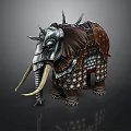 Mythical Elephant Wearing Intricate Metal Armor With Spikes And Scaled Decorations