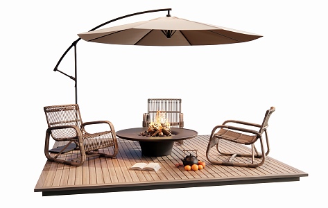 Modern Rattan Woven Outdoor Chair Outdoor Table and Chair Furnace Tea Cooking Leisure Chair Stove Bonfire 3d model