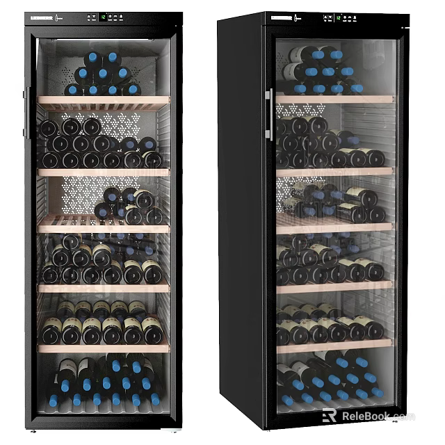 Double Door Wine Cooler With Modern Design Wooden Shelves And Ample Wine Storage 3d model