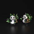Two Cute Turtle Figurines Holding Green Leaves And Small Baskets On Black Surface