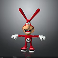 Red Cartoon Rabbit Character with Long Ears White Gloves Letter N Smiling in Gray Background