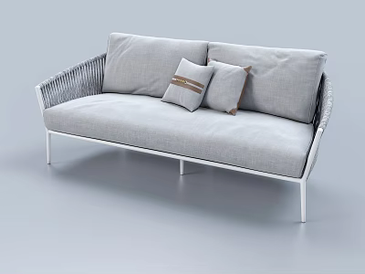 Modern Gray Two Seater Sofa With Metal Frame And Decorative Pillows 3d model