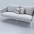 Modern Gray Two Seater Sofa With Metal Frame And Decorative Pillows