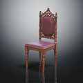 Elegant Wooden Dining Chair With Carved Backrest Purple Cushion And Slender Legs