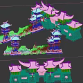 Chinese Traditional Ancient Pagoda And Archway Structures With Curved Eaves And Carved Walls