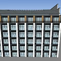 Modern Hotel Building Exterior With Glass Windows And Traditional Roof Design